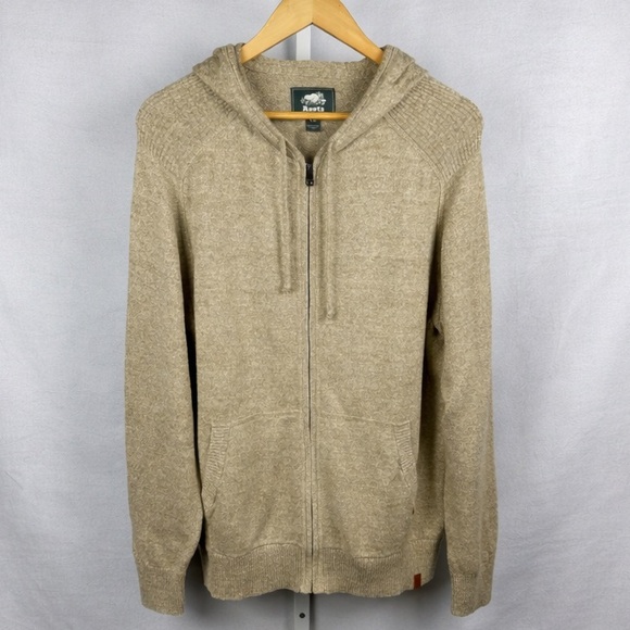 Roots Other - Roots Tan Full-Zip Textured Shoulder Hooded Sweater
